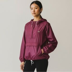 IZOD LACOSTE Vintage Maroon 1/4 Zip Hooded Windbreaker Size M